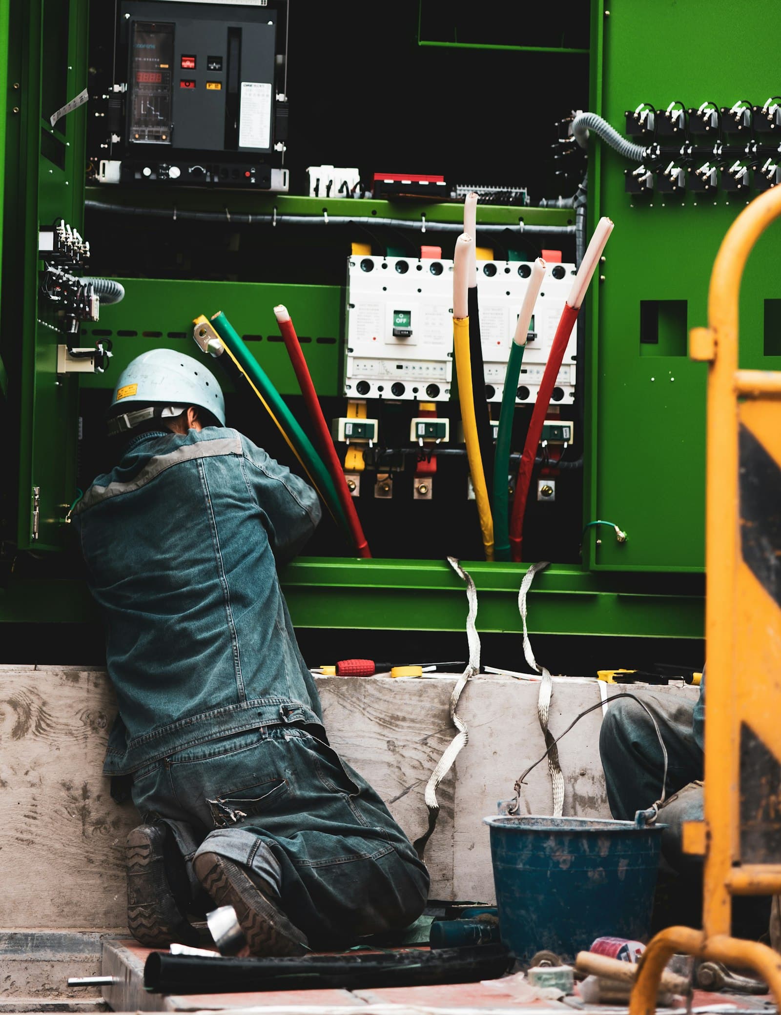 Q Axis technician servicing an electrical switchgear panel